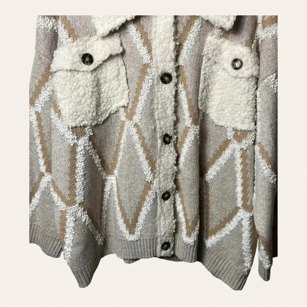 DAVI & DANI FULL BUTTON DOWN SHERPA CARDIGAN TAN/… - image 6